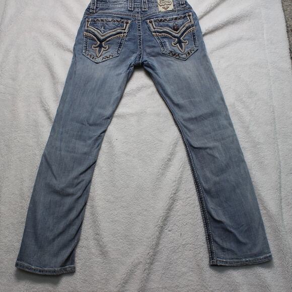 Rock Revival Remedy J Straight Leg Jeans Size 31 Distressed Light Wash - Picture 10 of 11